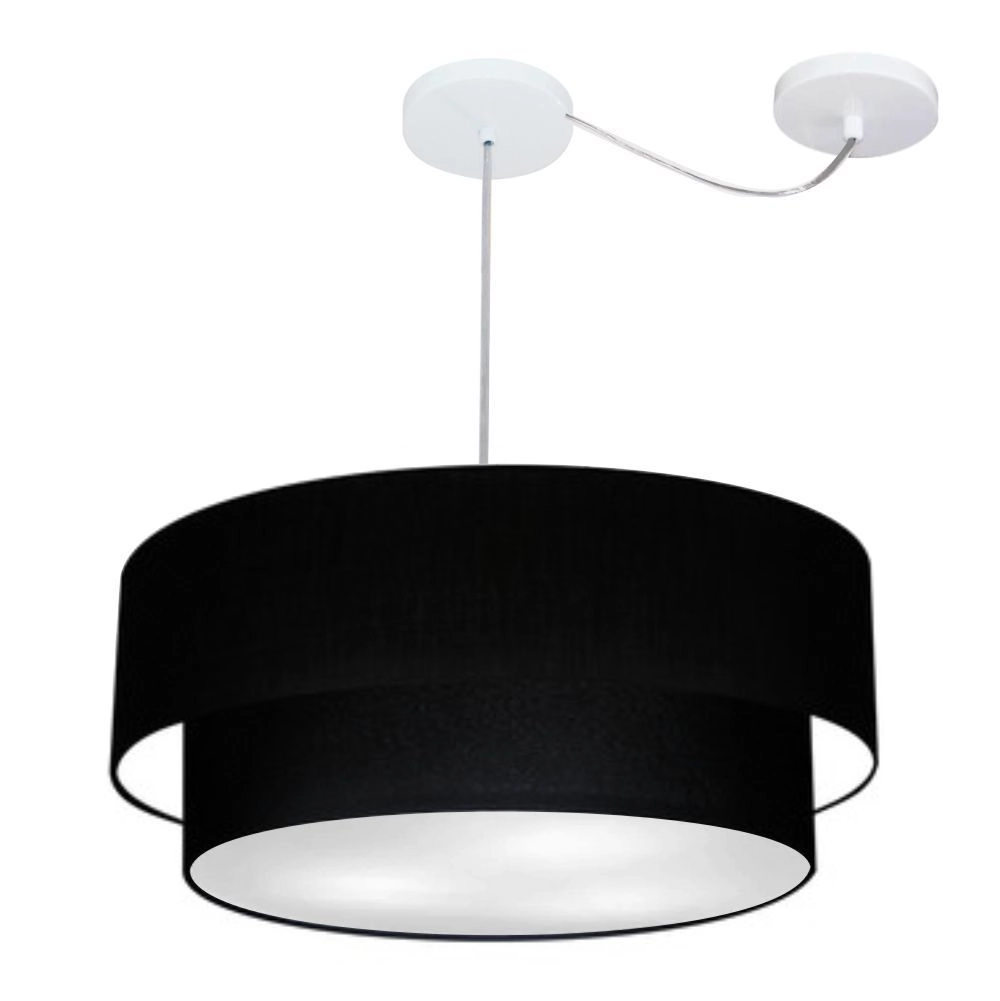Pendente Duplo Cilíndrico Com Desvio De Centro Vivare Md-4362 Cúpula Em Tecido 55x50cm - Preto - 110v/220v