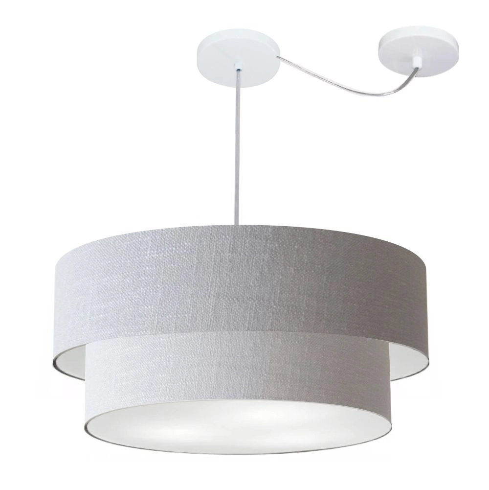 Pendente Duplo Cilíndrico Com Desvio De Centro Vivare Md-4362 Cúpula Em Tecido 55x50cm - Rustico Cinza - 110v/220v