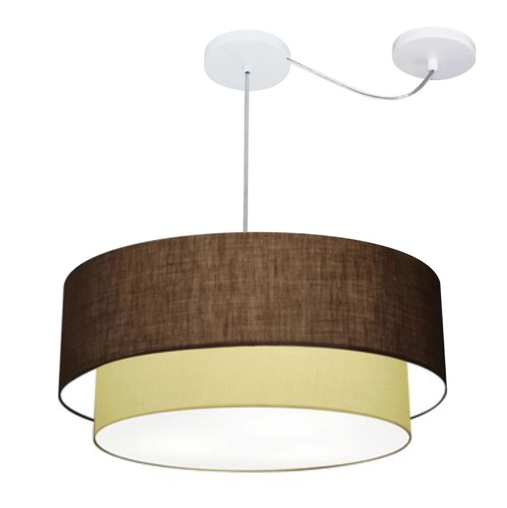 Pendente Duplo Cilíndrico Com Desvio De Centro Vivare Md-4363 Cúpula Em Tecido 60x50cm - Café/Bege - 110v/220v