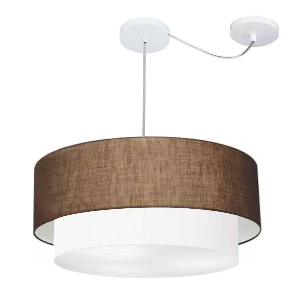 Pendente Duplo Cilíndrico Com Desvio De Centro Vivare Md-4363 Cúpula Em Tecido 60x50cm - Café / Branco - 110v/220v