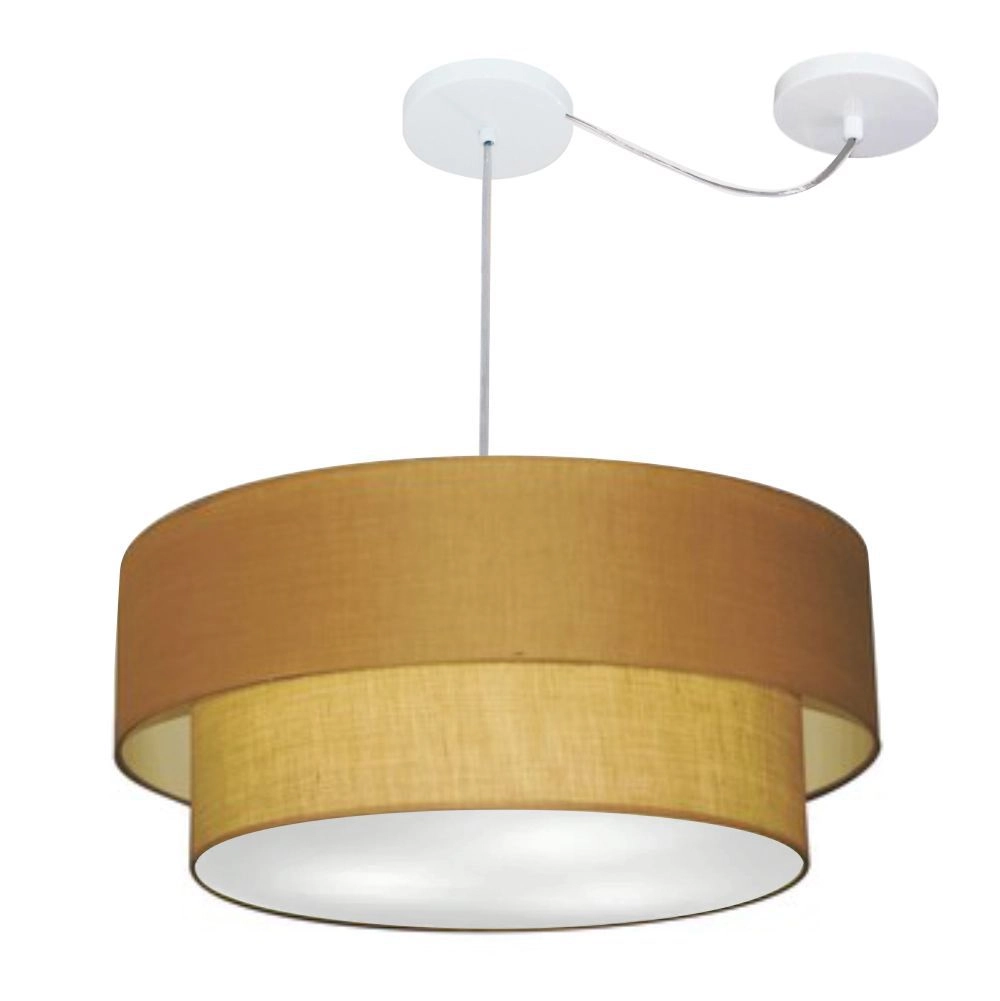 Pendente Duplo Cilíndrico Com Desvio De Centro Vivare Md-4363 Cúpula Em Tecido 60x50cm - Palha - 110v/220v