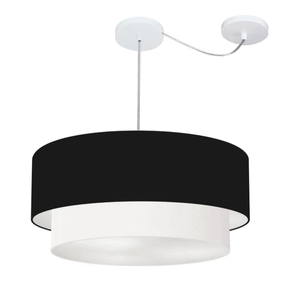 Pendente Duplo Cilíndrico Com Desvio De Centro Vivare Md-4363 Cúpula Em Tecido 60x50cm - Preto/Branco - 110v/220v