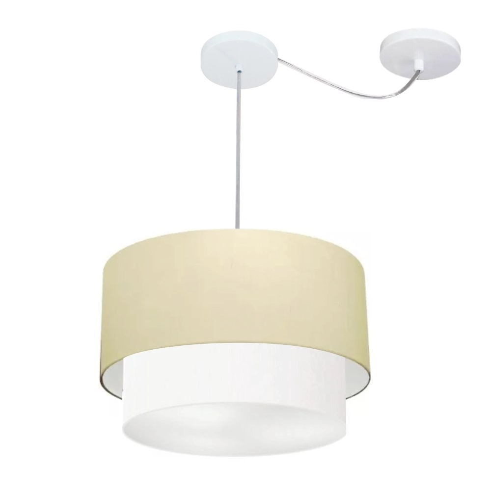 Pendente Duplo Cilíndrico Com Desvio De Centro Vivare Md-4364 Cúpula Em Tecido 40x35cm Algodão Crú/Branco - 110v/220v
