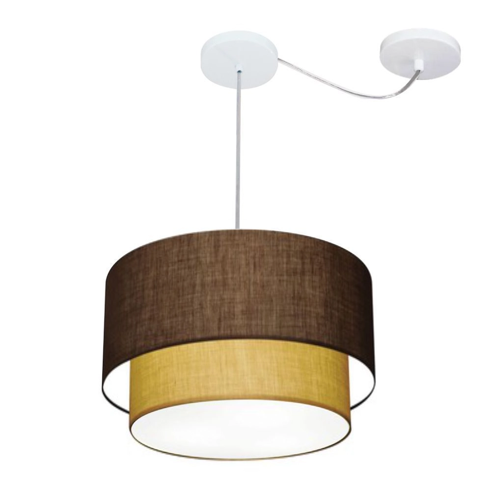 Pendente Duplo Cilíndrico Com Desvio De Centro Vivare Md-4364 Cúpula Em Tecido 40x35cm - Café / Palha - 110v/220v