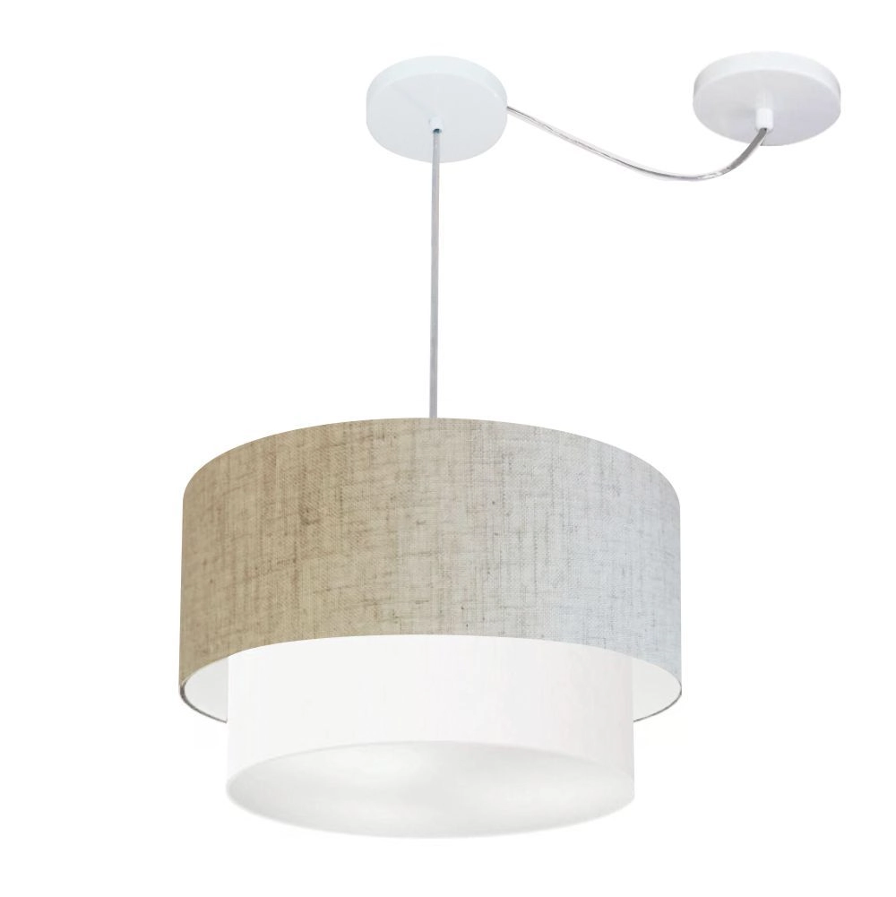 Pendente Duplo Cilíndrico Com Desvio De Centro Vivare Md-4364 Cúpula Em Tecido 40x35cm - Rustico Bege/Branco - 110v/220v