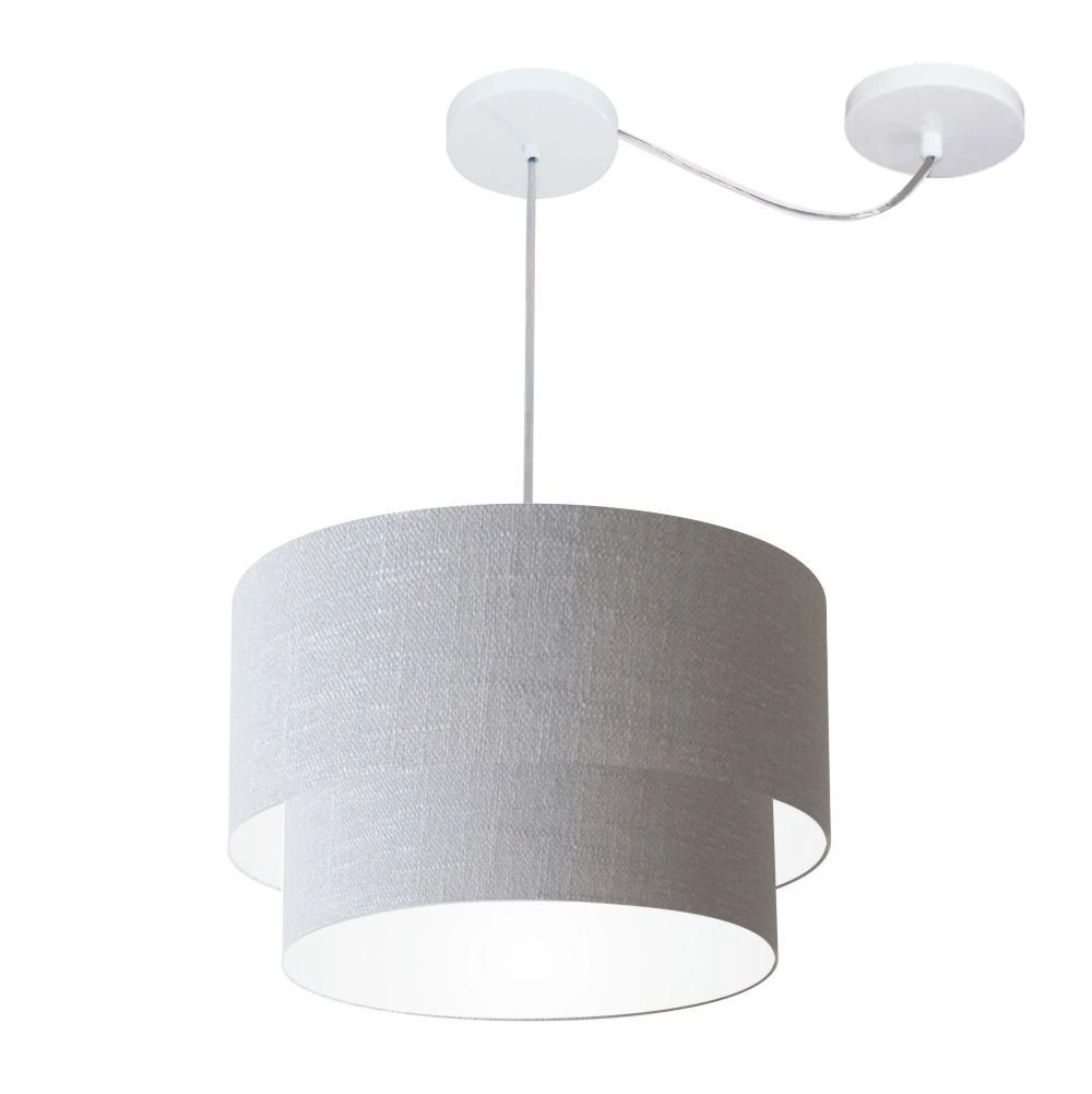 Pendente Duplo Cilíndrico Com Desvio De Centro Vivare Md-4364 Cúpula Em Tecido 40x35cm - Rustico Cinza - 110v/220v