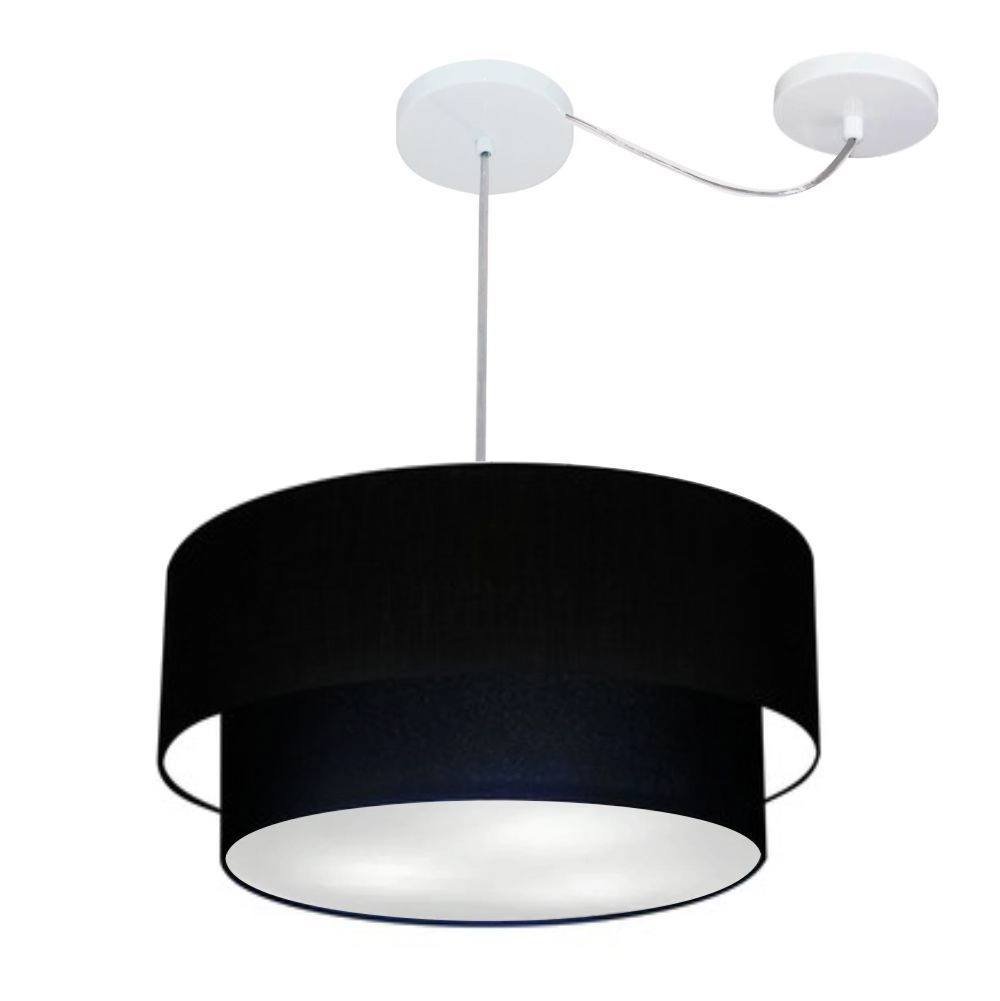 Pendente Duplo Cilíndrico Com Desvio De Centro Vivare Md-4365 Cúpula Em Tecido 45x40cm - Preto - 110v/220v
