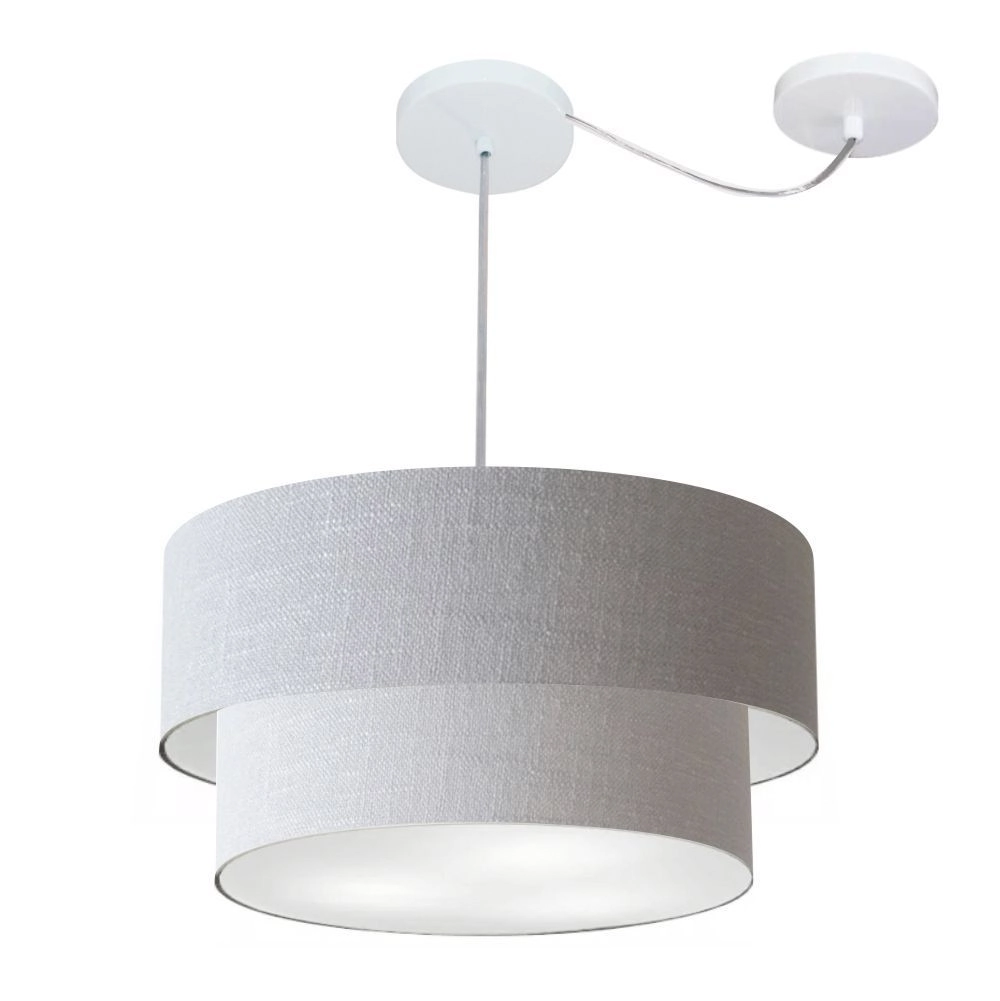 Pendente Duplo Cilíndrico Com Desvio De Centro Vivare Md-4365 Cúpula Em Tecido 45x40cm - Rustico Cinza - 110v/220v