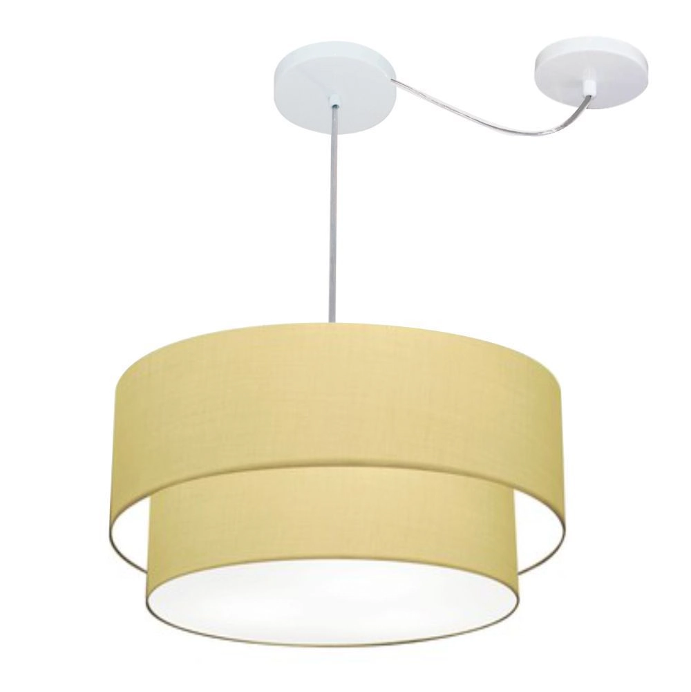 Pendente Duplo Cilíndrico Com Desvio De Centro Vivare Md-4366 Cúpula Em Tecido 50x40cm Algodão Crú - 110v/220v