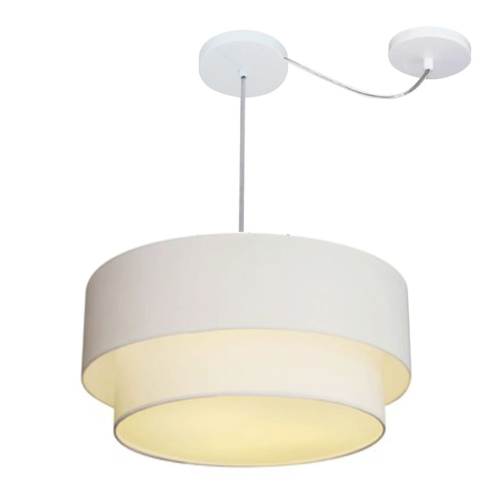 Pendente Duplo Cilíndrico Com Desvio De Centro Vivare Md-4366 Cúpula Em Tecido 50x40cm - Bivolt - Branco - 110v/220v