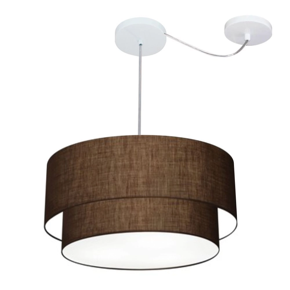 Pendente Duplo Cilíndrico Com Desvio De Centro Vivare Md-4366 Cúpula Em Tecido 50x40cm - Bivolt - Café - 110v/220v