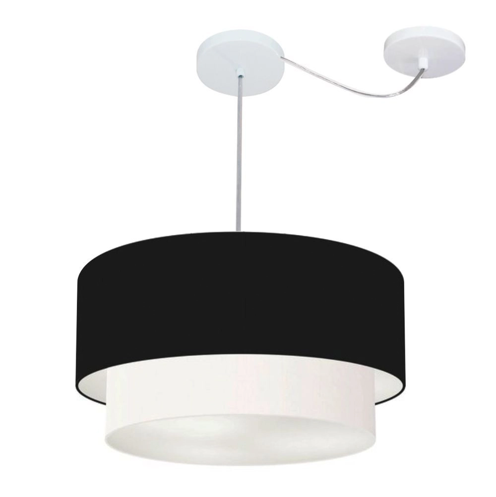 Pendente Duplo Cilíndrico Com Desvio De Centro Vivare Md-4366 Cúpula Em Tecido 50x40cm - Preto / Branco - 110v/220v
