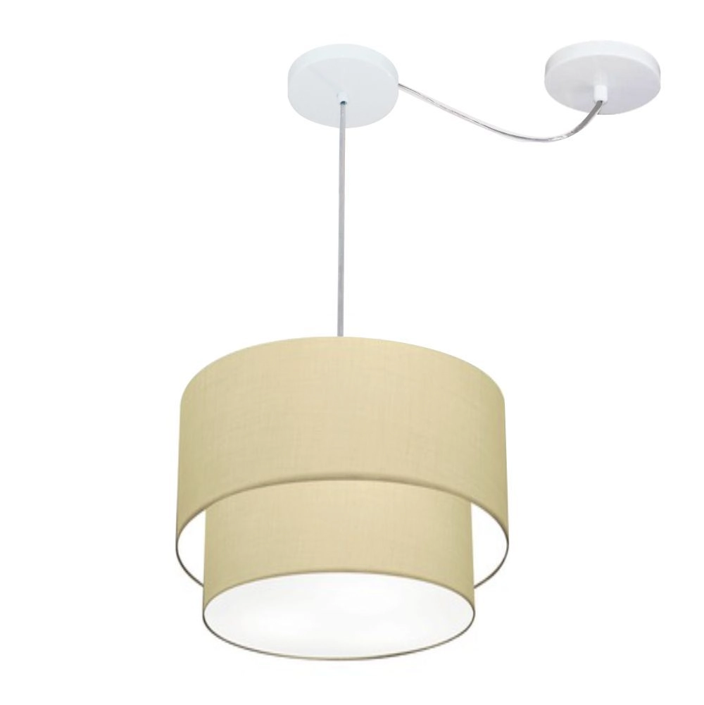Pendente Duplo Cilíndrico Com Desvio De Centro Vivare Md-4358 Cúpula Em Tecido 30x25cm - Algodão Crú - 110v/220v