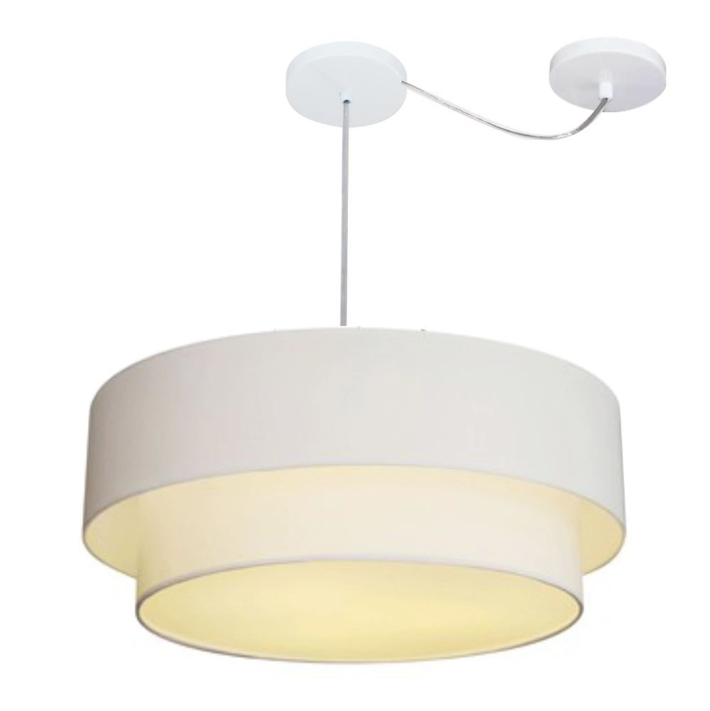 Pendente Duplo Cilíndrico Com Desvio De Centro Vivare Md-4367 Cúpula Em Tecido 55x50cm - Branco - 110v/220v