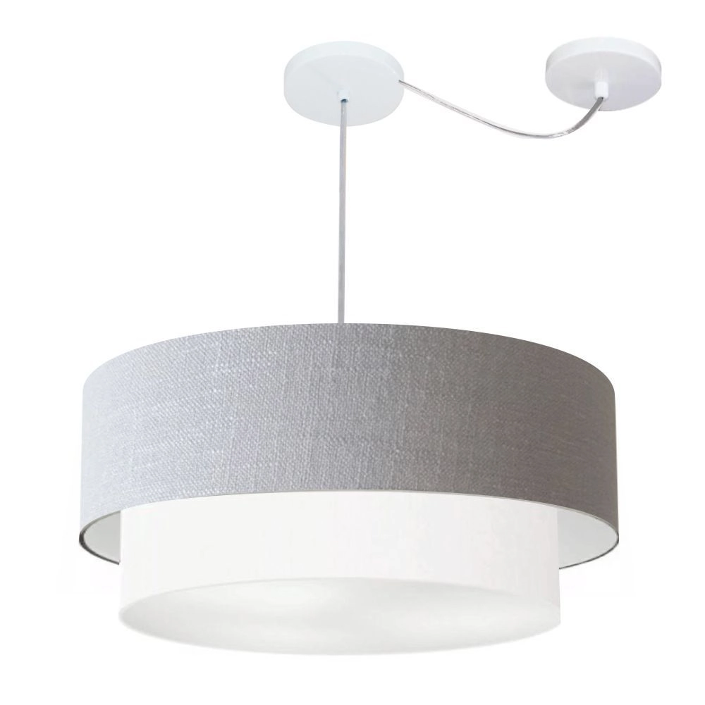 Pendente Duplo Cilíndrico Com Desvio De Centro Vivare Md-4367 Cúpula Em Tecido 55x50cm Rustico Cinza/Branco - 110v/220v