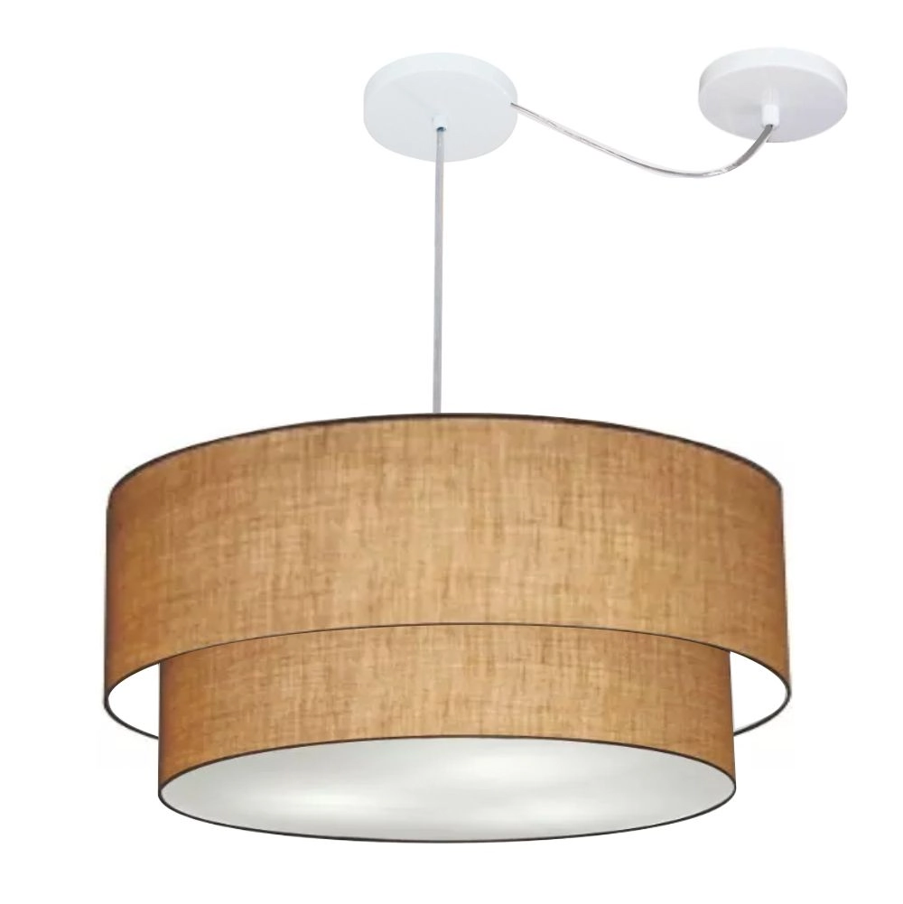 Pendente Duplo Cilíndrico Com Desvio De Centro Vivare Md-4367 Cúpula Em Tecido 55x50cm - Bivolt - Palha - 110v/220v