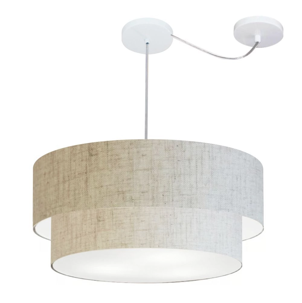 Pendente Duplo Cilíndrico Com Desvio De Centro Vivare Md-4367 Cúpula Em Tecido 55x50cm - Rustico Bege - 110v/220v