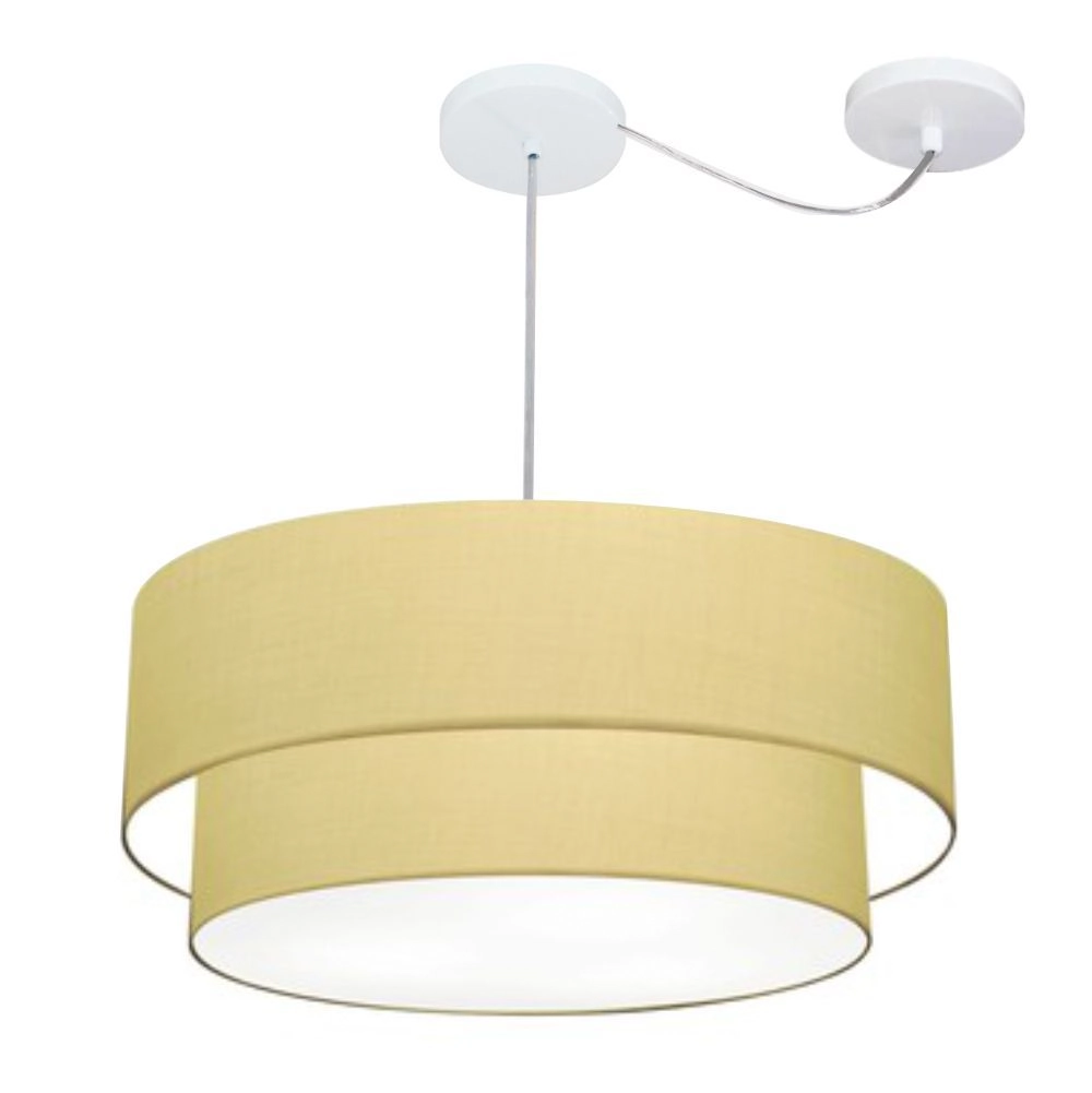 Pendente Duplo Cilíndrico Com Desvio De Centro Vivare Md-4368 Cúpula Em Tecido 60x50cm - Algodão Crú - 110v/220v
