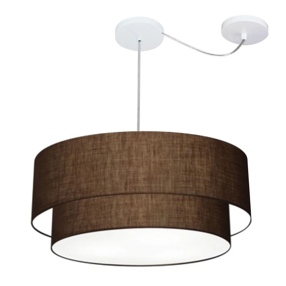 Pendente Duplo Cilíndrico Com Desvio De Centro Vivare Md-4368 Cúpula Em Tecido 60x50cm - Café - 110v/220v