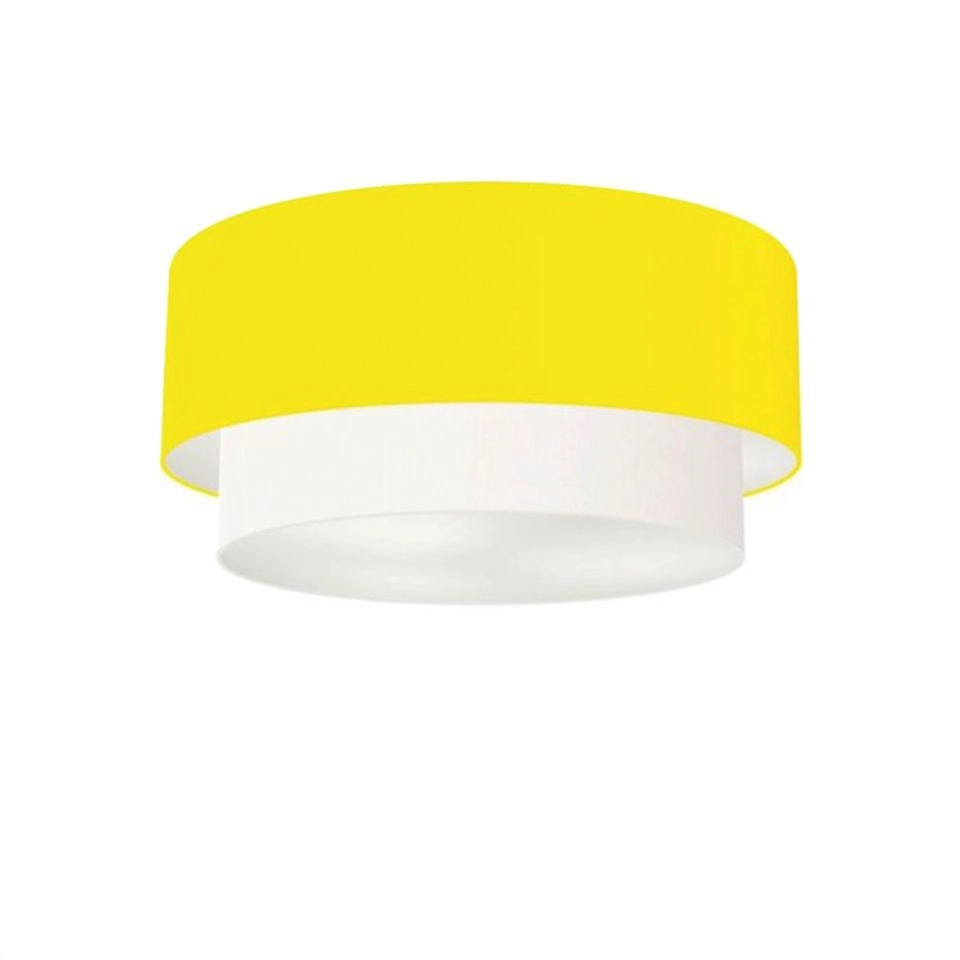 Plafon Duplo Cilíndrico Vivare Md-3017 Cúpula Tecido 50x40cm - Bivolt - Amarelo-branco - 127/220v