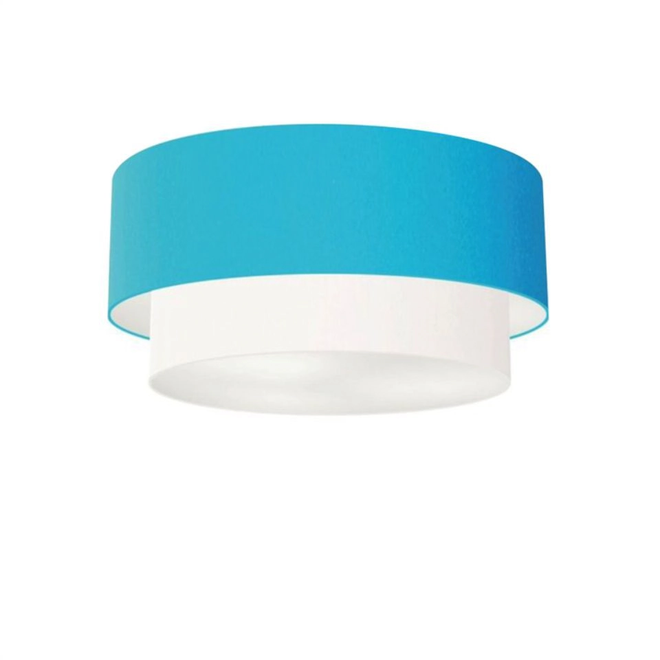 Plafon Duplo Cilíndrico Vivare Md-3017 Cúpula Tecido 50x40cm - Bivolt - Azul-turquesa-branco - 127/220v