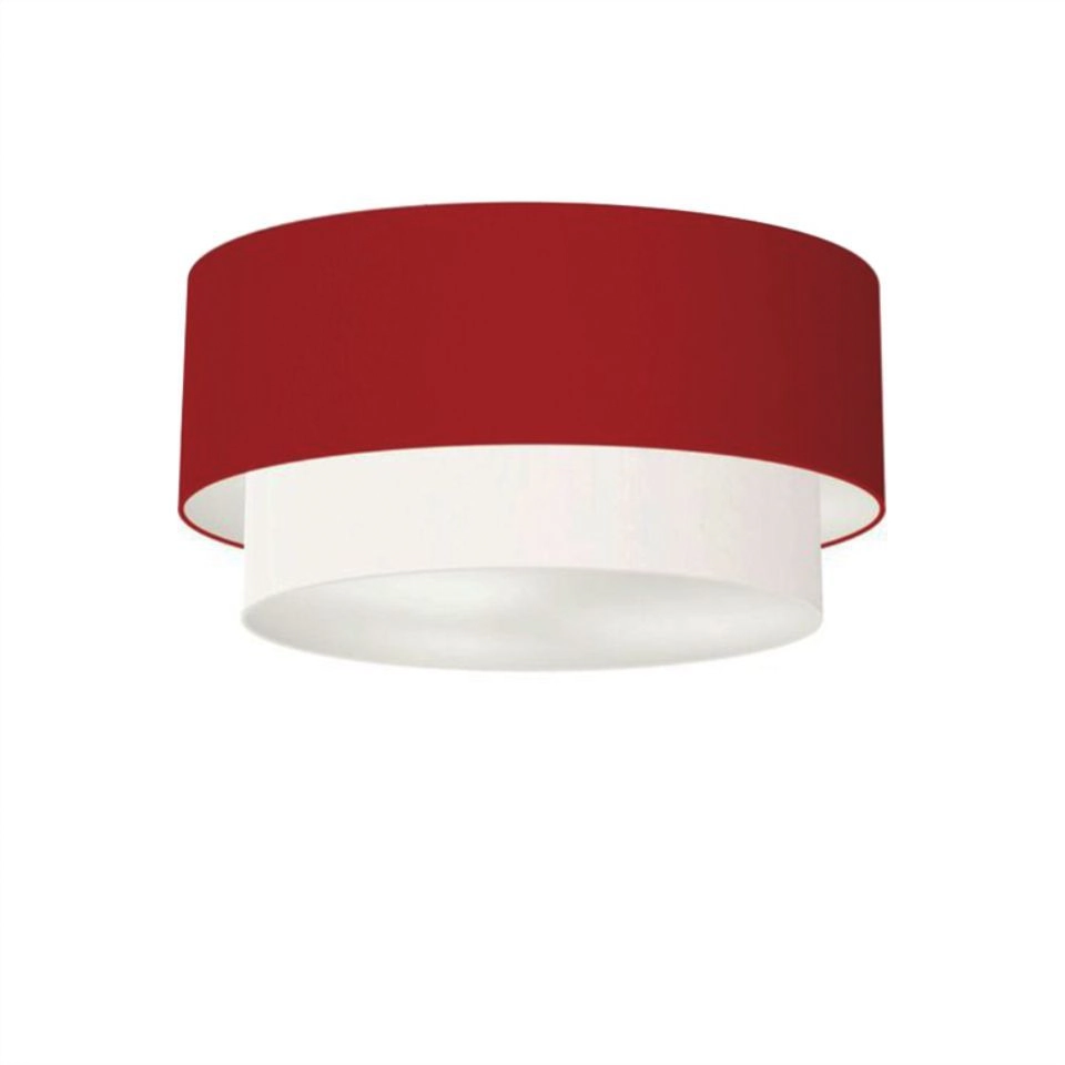 Plafon Duplo Cilíndrico Vivare Md-3017 Cúpula Tecido 50x40cm - Bivolt - Bordo-branco - 127/220v