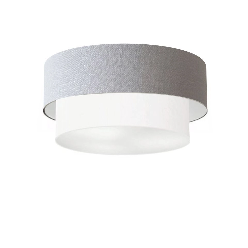 Plafon Duplo Cilíndrico Vivare Md-3017 Cúpula Em Tecido 50x40cm - Bivolt - Rustico-cinza-branco - 127/220v