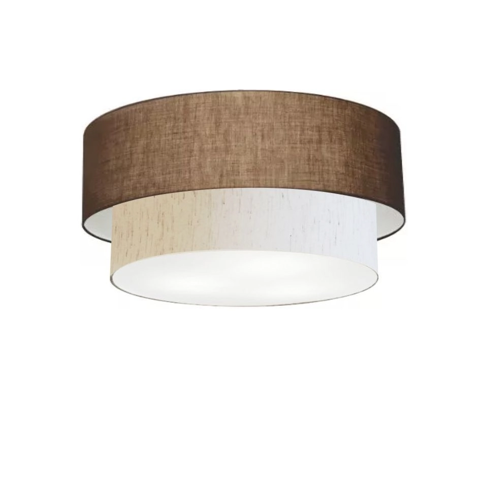 Plafon Duplo Cilíndrico Vivare Md-3017 Cúpula Em Tecido 50x40cm - Bivolt - Café-linho-bege - 127/220v