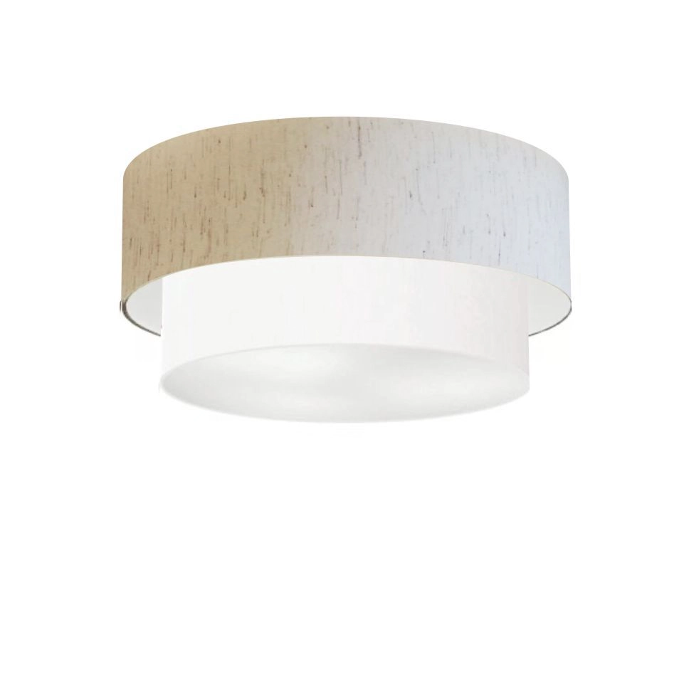 Plafon Duplo Cilíndrico Vivare Md-3017 Cúpula Em Tecido 50x40cm - Bivolt - Linho-bege-branco - 127/220v