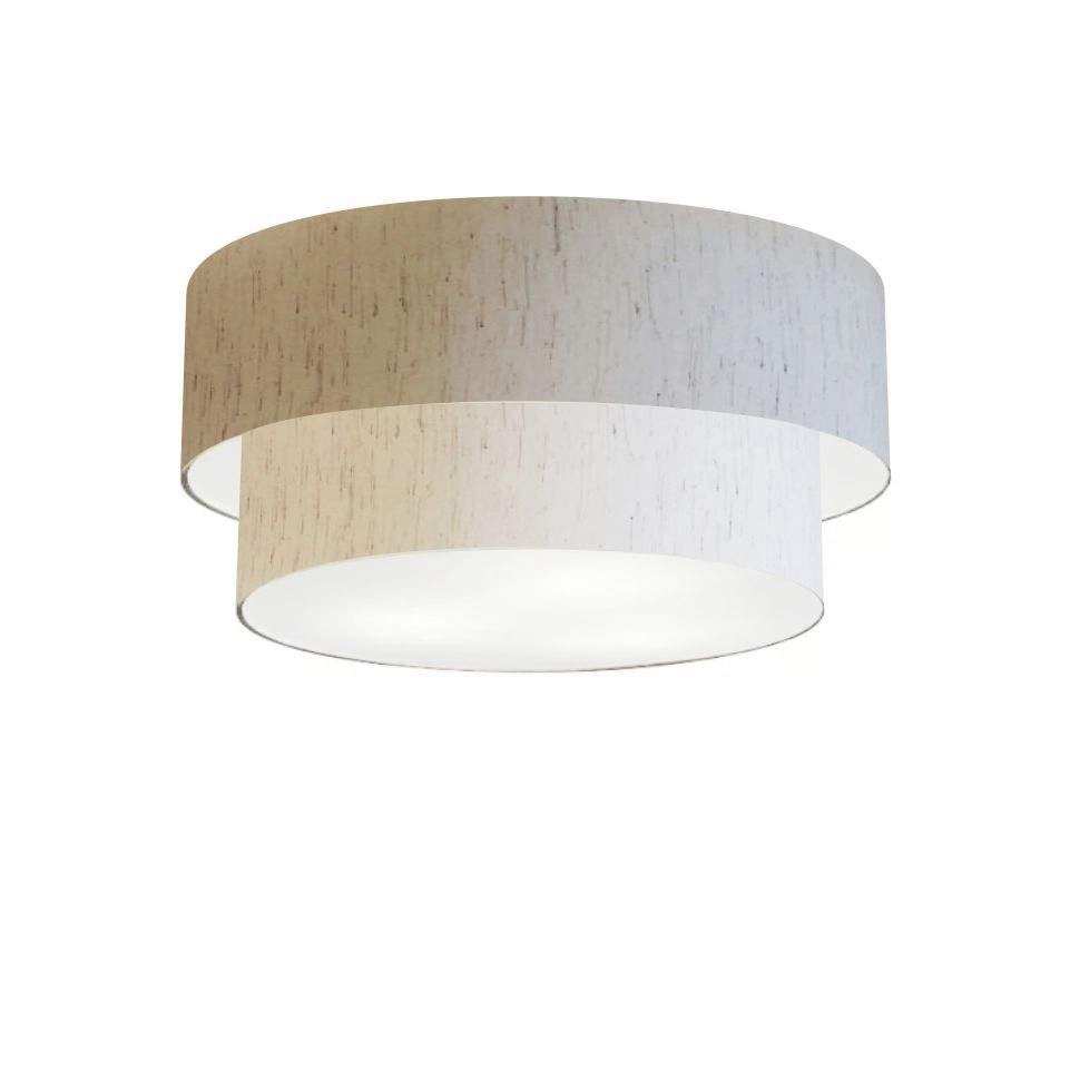 Plafon Duplo Cilíndrico Vivare Md-3017 Cúpula Em Tecido 50x40cm - Bivolt - Linho Bege - 127/220v