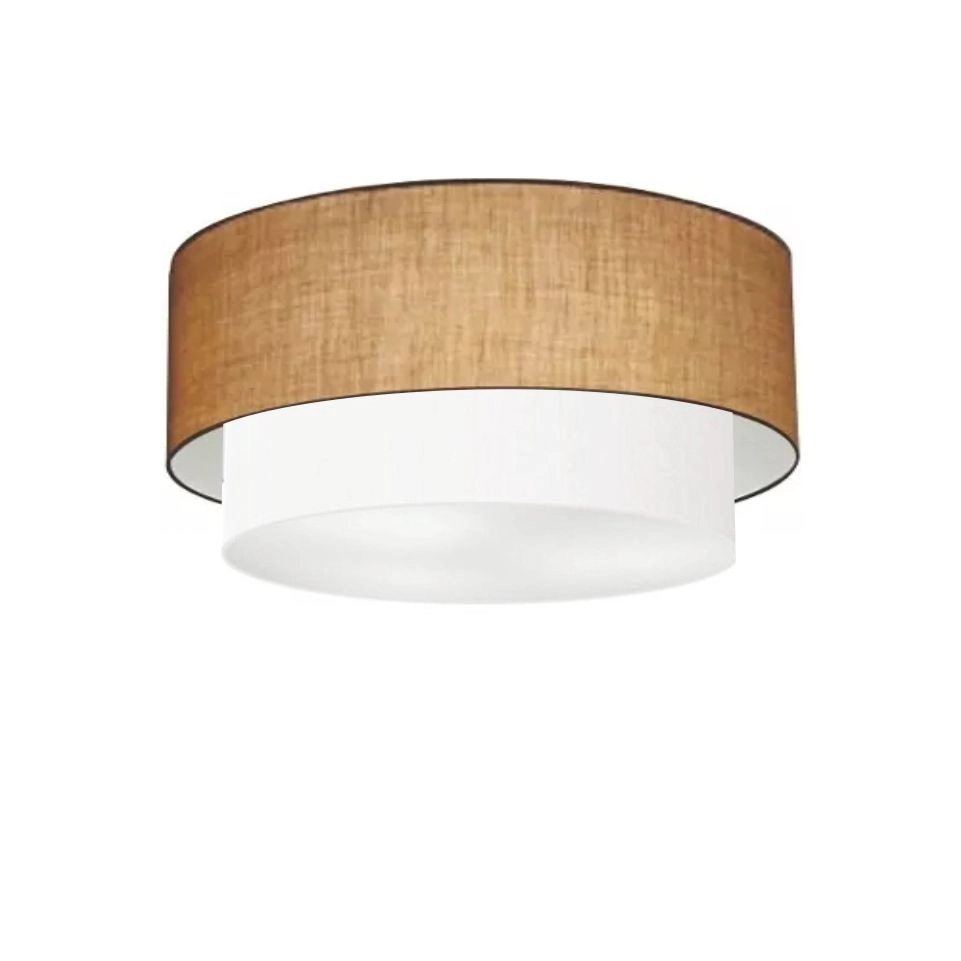 Plafon Duplo Cilíndrico Vivare Md-3017 Cúpula Em Tecido 50x40cm - Bivolt - Palha-branco - 127/220v