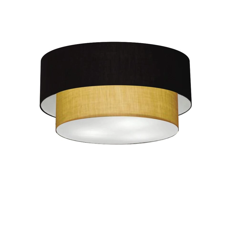 Plafon Duplo Cilíndrico Vivare Md-3017 Cúpula Em Tecido 50x40cm - Bivolt - Preto-palha - 127/220v