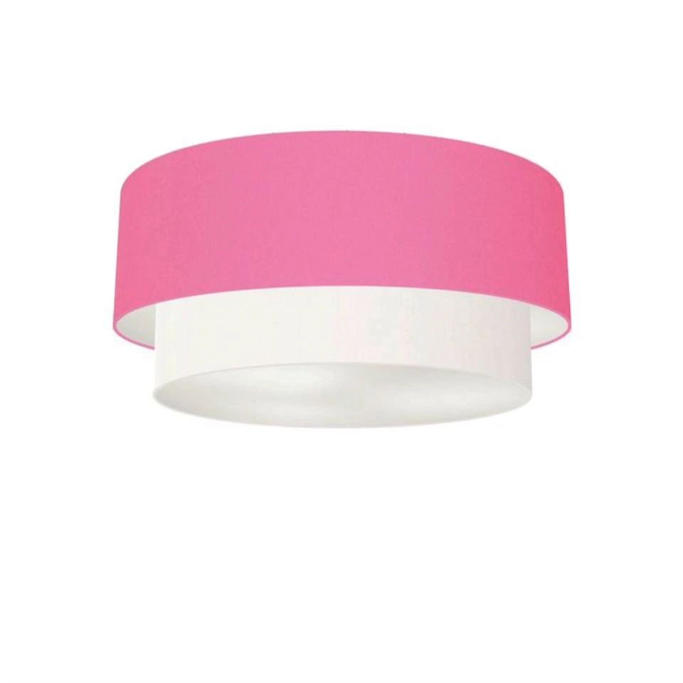 Plafon Duplo Cilíndrico Vivare Md-3017 Cúpula Tecido 50x40cm - Bivolt - Rosa-bebê-branco - 127/220v