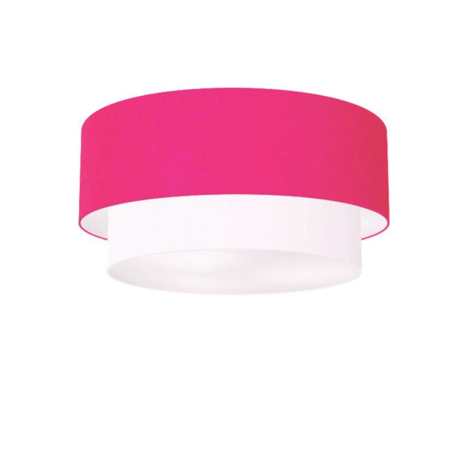 Plafon Duplo Cilíndrico Vivare Md-3017 Cúpula Tecido 50x40cm - Bivolt - Rosa-pink-branco - 127/220v