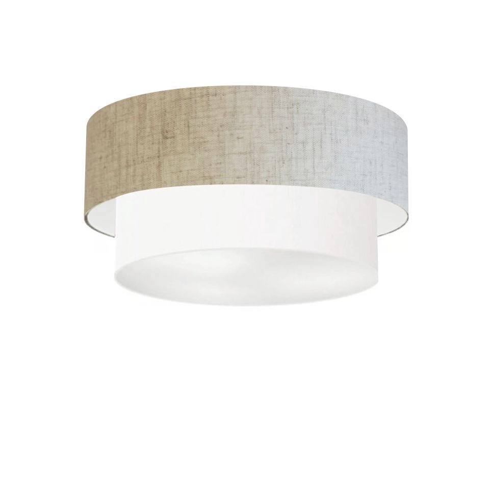 Plafon Duplo Cilíndrico Vivare Md-3017 Cúpula Em Tecido 50x40cm - Bivolt - Rustico-bege-branco - 127/220v
