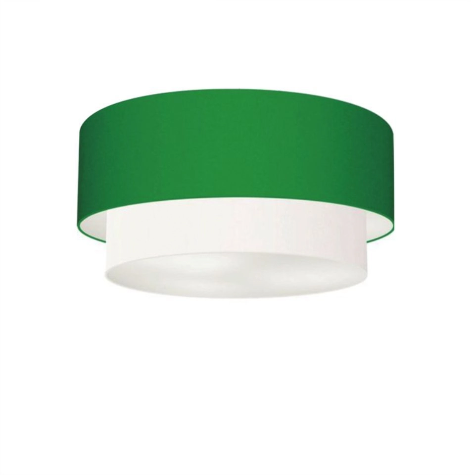 Plafon Duplo Cilíndrico Vivare Md-3017 Cúpula Tecido 50x40cm - Bivolt - Verde-folha-branco - 127/220v