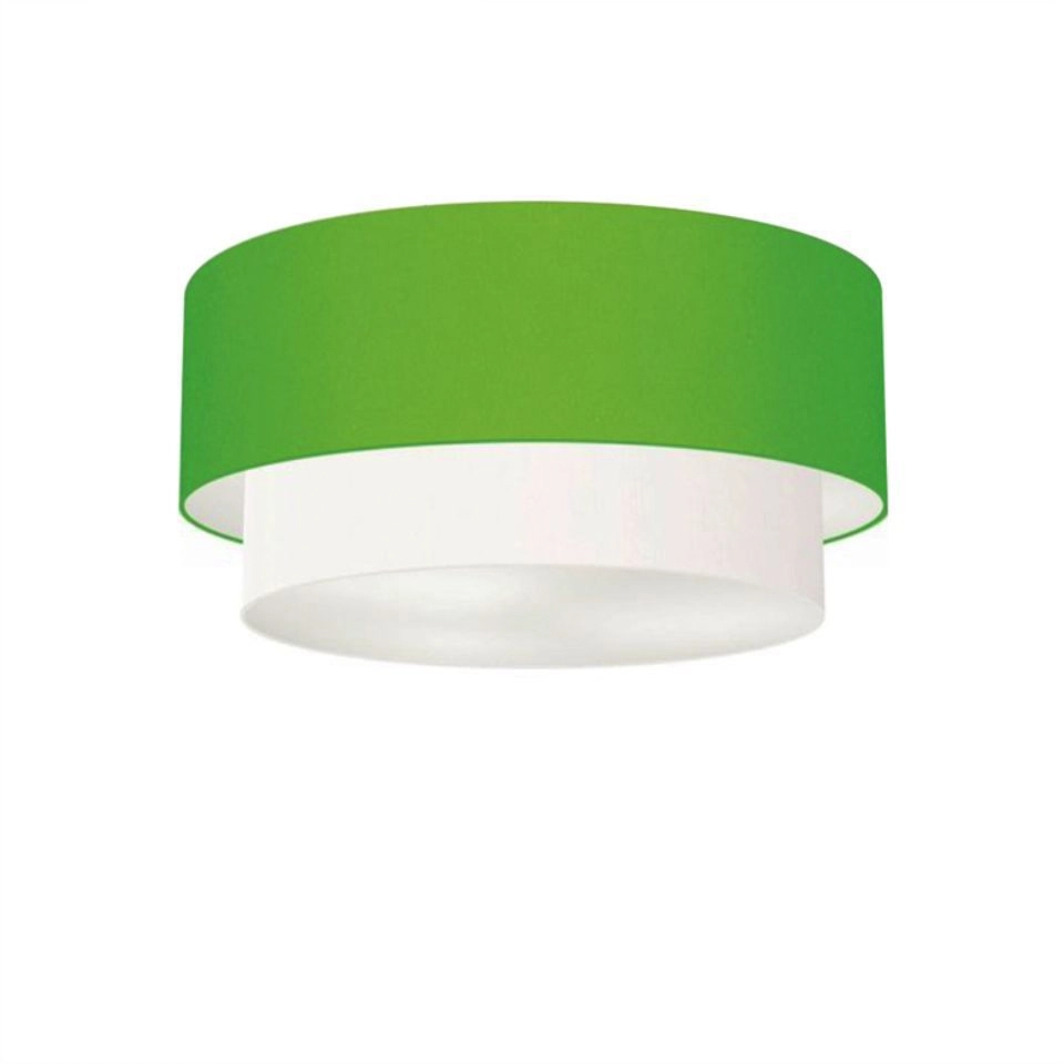 Plafon Duplo Cilíndrico Vivare Md-3017 Cúpula Tecido 50x40cm - Bivolt - Verde-limão-branco - 127/220v