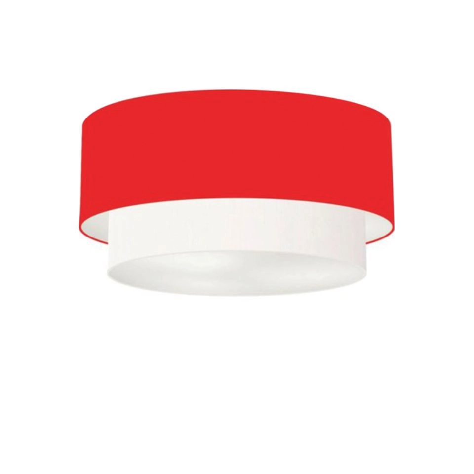 Plafon Duplo Cilíndrico Vivare Md-3017 Cúpula Tecido 50x40cm - Bivolt - Vermelho-branco - 127/220v