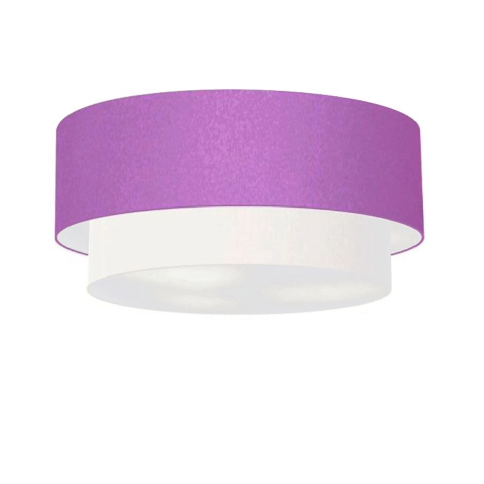 Plafon Duplo Cilíndrico Vivare Md-3024 Cúpula Tecido 60x50cm - Bivolt - Lilás-branco - 127/220v