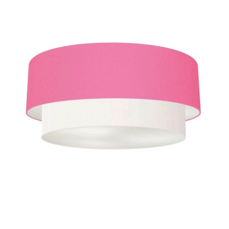Plafon Duplo Cilíndrico Vivare Md-3024 Cúpula Tecido 60x50cm - Bivolt - Rosa-bebê-branco - 127/220v