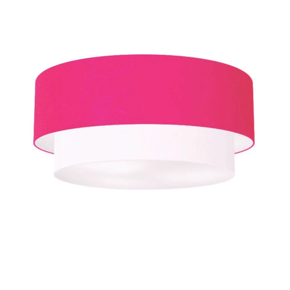 Plafon Duplo Cilíndrico Vivare Md-3024 Cúpula Tecido 60x50cm - Bivolt - Rosa-pink-branco - 127/220v