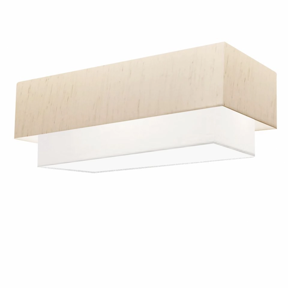Plafon Duplo Retangular Vivare Md-3044 Cúpula Em Tecido 70x30cm X 60x25cm - Linho Bege / Branco - 110v/220v