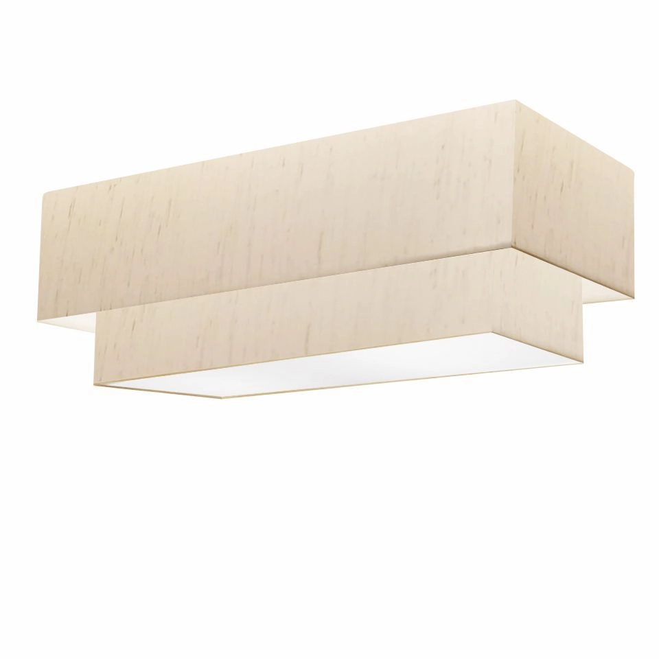 Plafon Duplo Retangular Vivare Md-3044 Cúpula Em Tecido 70x30cm X 60x25cm - Bivolt - Linho Bege - 127/220v