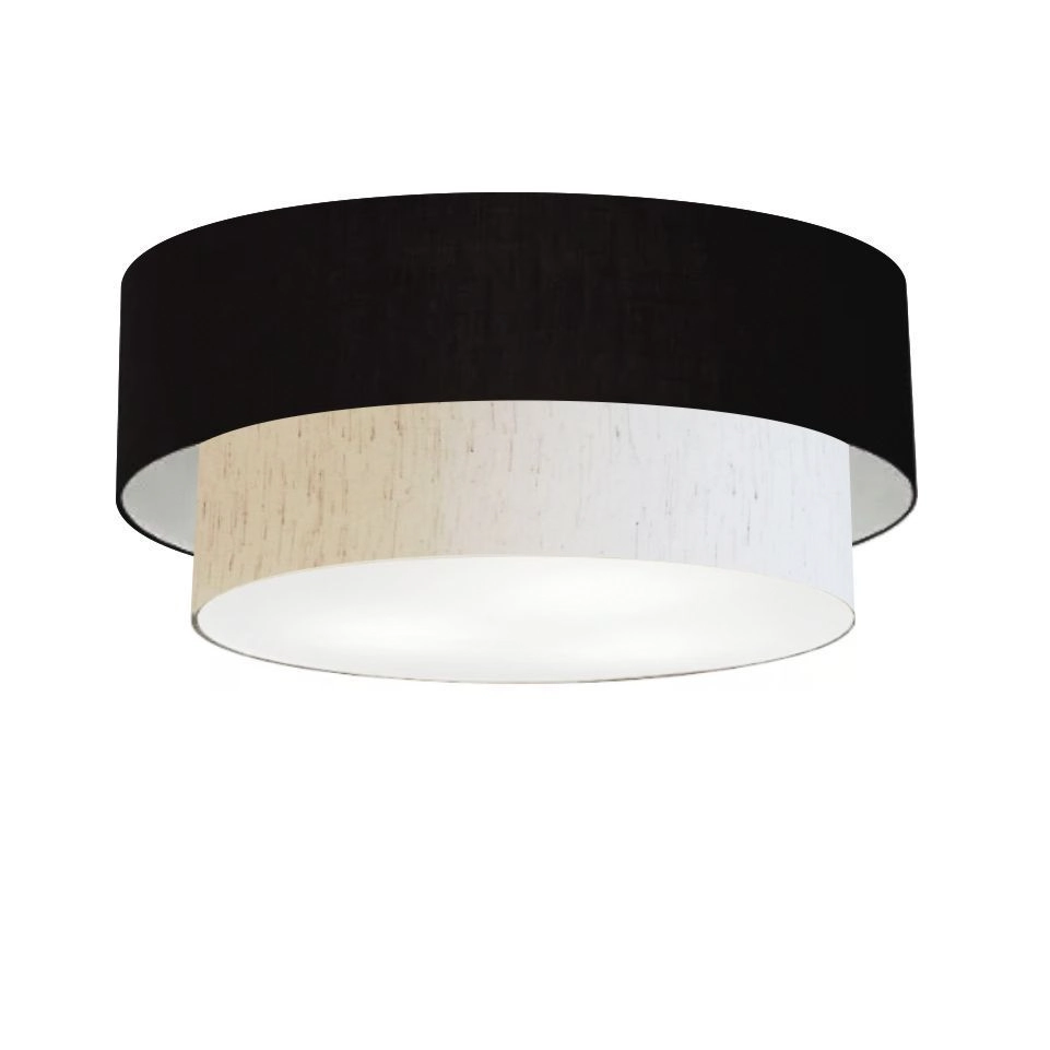 Plafon Duplo Cilíndrico Vivare Md-3063 Cúpula Em Tecido 55x50cm - Bivolt - Preto-linho-bege - 127/220v