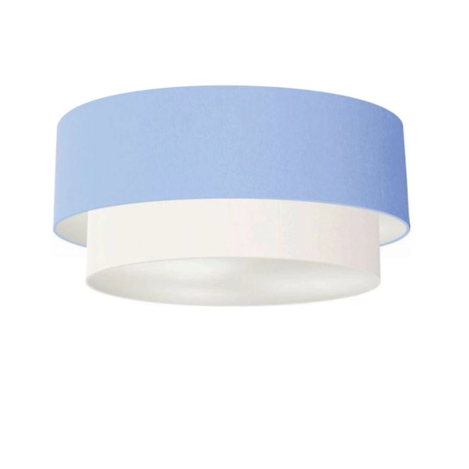Plafon Duplo Cilíndrico Vivare Md-3064 Cúpula Tecido 70x60cm - Bivolt - Azul-bebê-branco - 127/220v