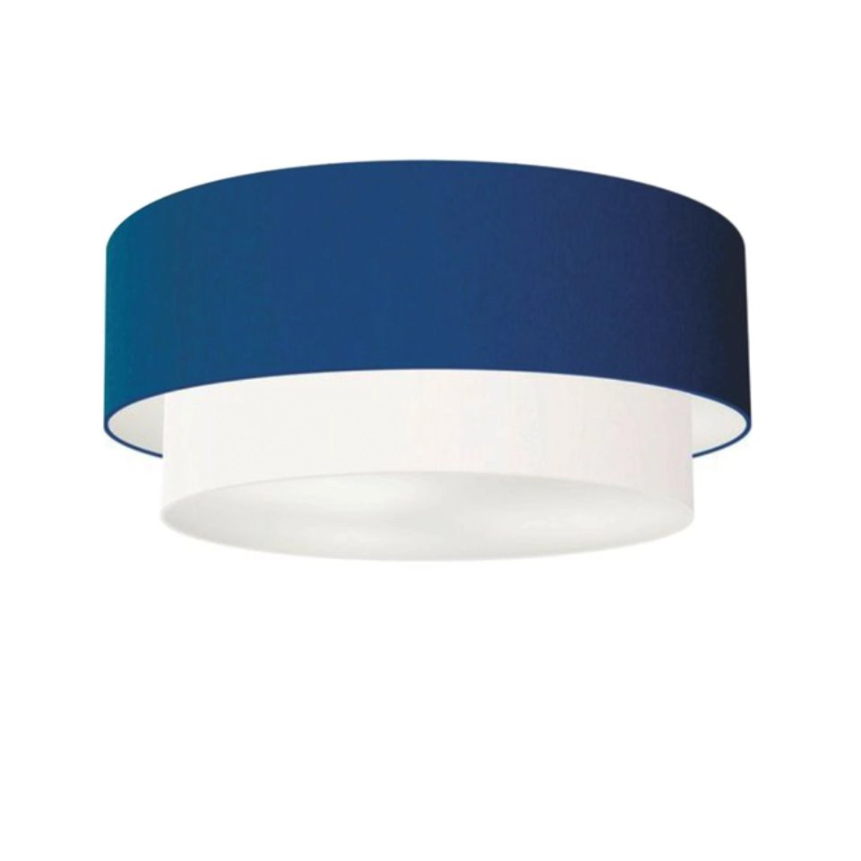 Plafon Duplo Cilíndrico Vivare Md-3064 Cúpula Tecido 70x60cm - Bivolt - Azul-marinho-branco - 127/220v