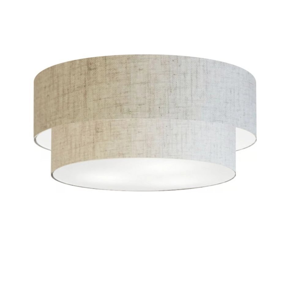 Plafon Duplo Cilíndrico Vivare Md-3065 Cúpula Em Tecido 80x70cm - Bivolt - Rustico-bege - 127/220v