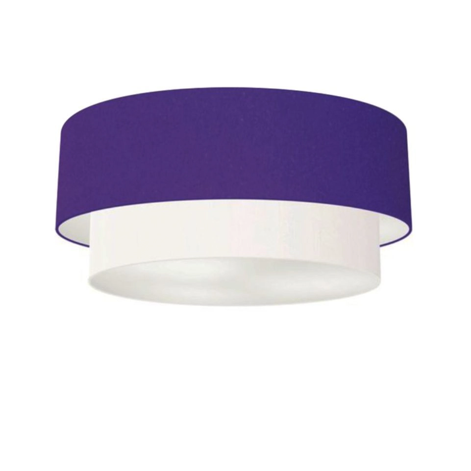 Plafon Duplo Cilíndrico Vivare Md-3065 Cúpula Tecido 80x70cm - Bivolt - Roxo-branco - 127/220v
