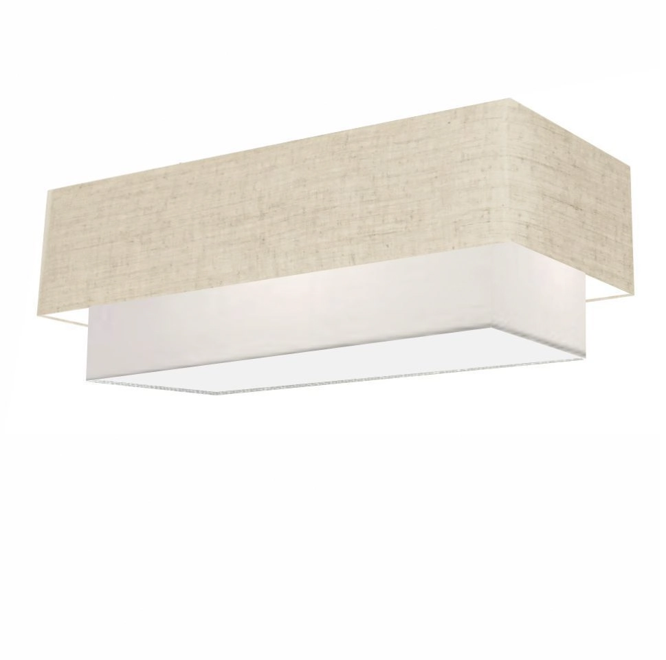 Plafon Duplo Retangular Vivare Md-3071 Cúpula Em Tecido 80x40cm X 70x30cm - Rustico Bege / Branco - 110v/220v