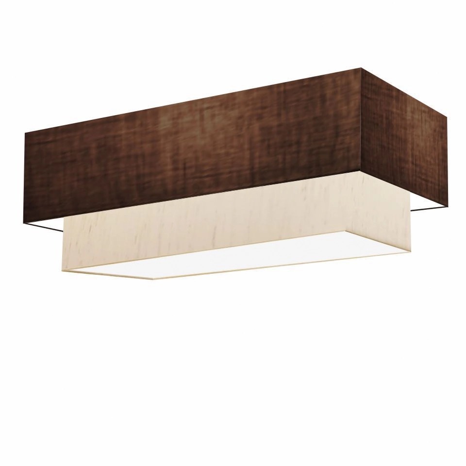 Plafon Duplo Retangular Vivare Md-3072 Cúpula Em Tecido 99x40cm X 80x30cm - Café / Linho Bege - 110v/220v
